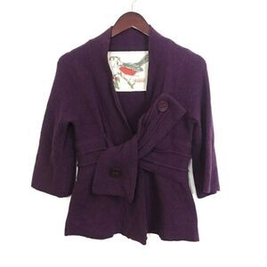 Anthropologie Sweater by Robin Faux Wrap Purple XS Button Womens